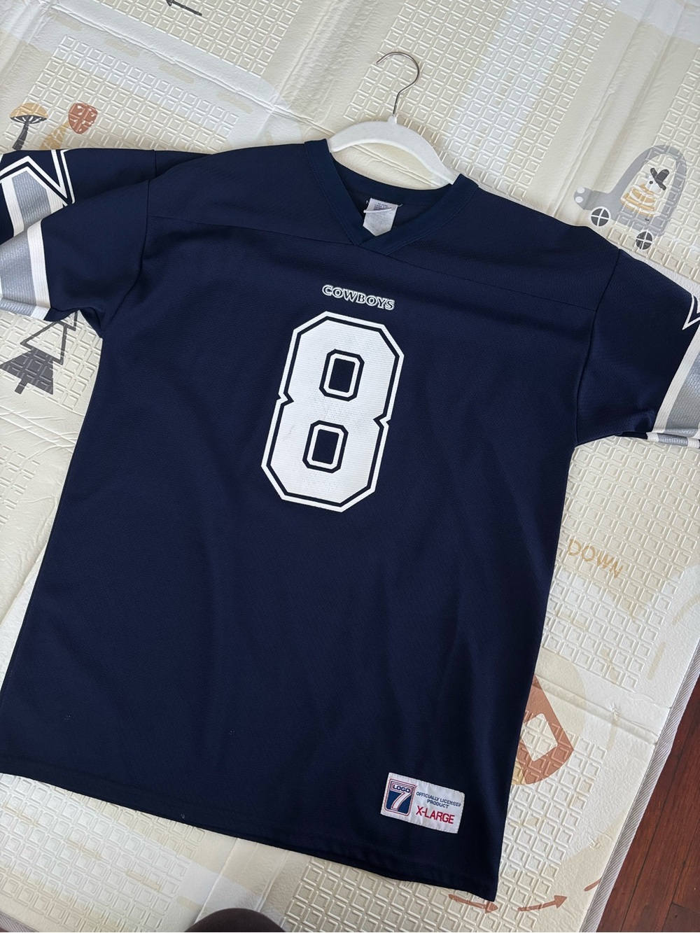 LOGO 7 Aikman Cowboys #8 Navy Football Jersey